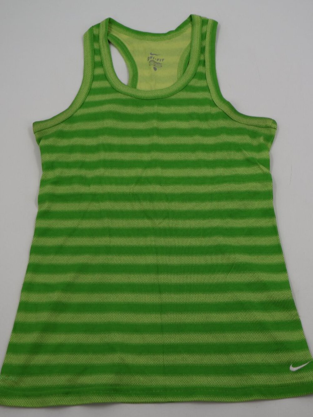 Nike Dri-FIT Racerback Tank Top Womens L Green Striped Athletic 405053-328